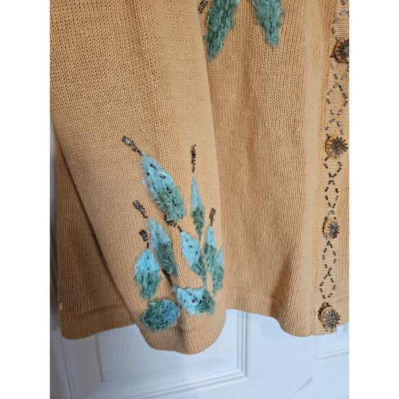 Storybook knits ramie feather button down cardigan Womens xl cottage whimsy 427 - Picture 2 of 9